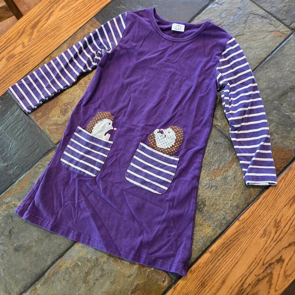 Girls Dress - Vikita - Purple Striped Long Sleeve - Size 5-6Y
